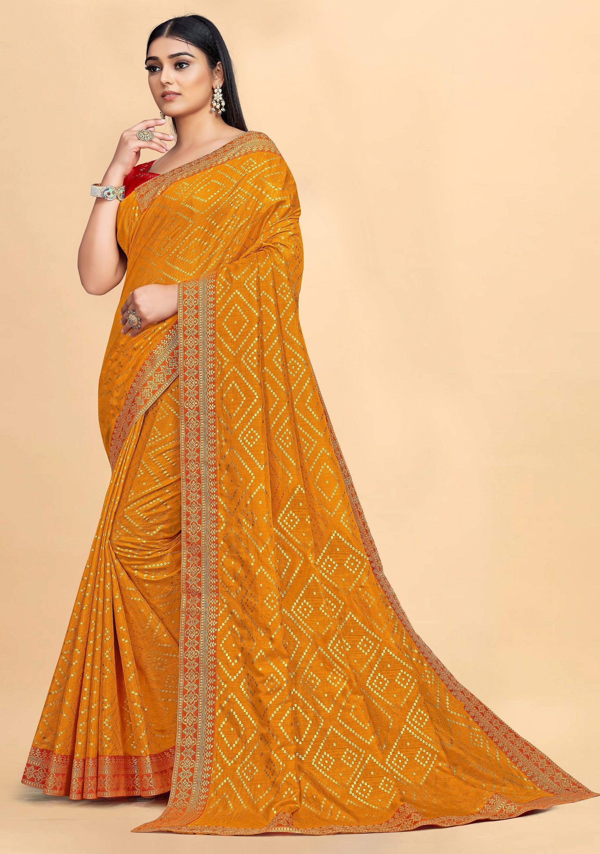 Imposing YellowColored Dola Silk Saree With Blouse