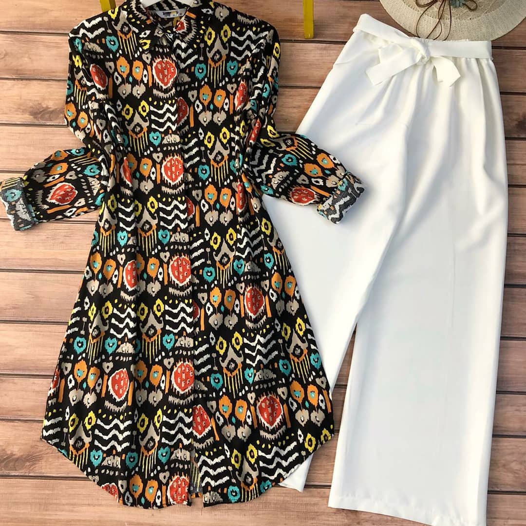 MULTI-COLOR FLORAL PRINTED TOP WITH PLAIN PALAZZO SET