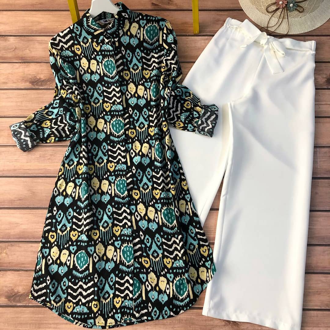 MULTI-COLOR FLORAL PRINTED TOP WITH PLAIN PALAZZO SET