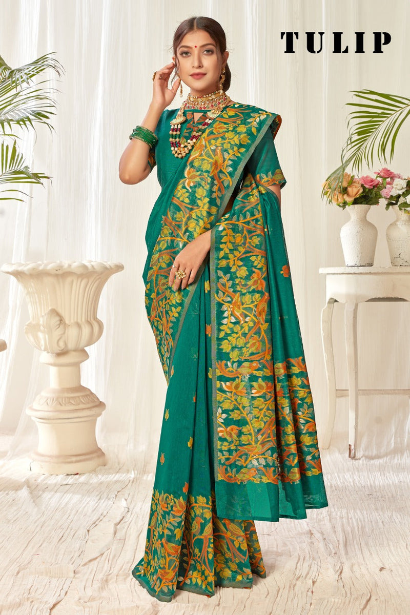 Latest Banarasi Silk Saree in Green | Green Saree in Banarasi Silk