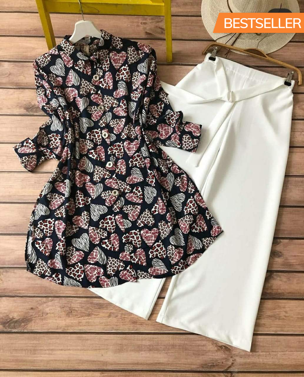 MULTI-COLOR FLORAL PRINTED TOP WITH PLAIN PALAZZO SET