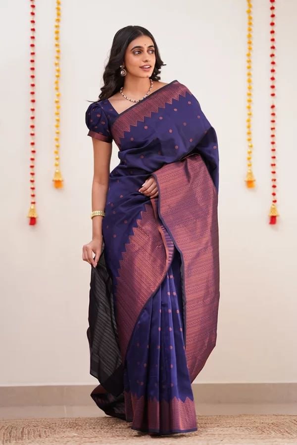 Imposing Blue  Kanchivaram Silk Saree With Blouse - 4598