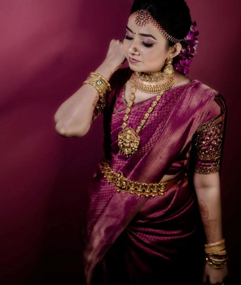 Look Your Best at Any Occasion with Our Soft Kanjeevaram Purple Silk Sarees  – Sareeko