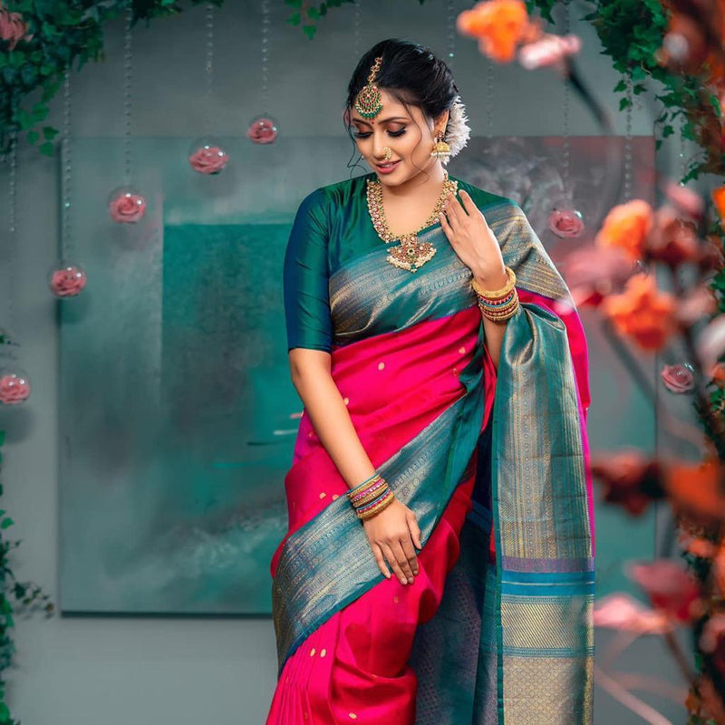 Dark Green And Pink Bandhani Silk Saree With Beautiful Block Print –  Sareewave